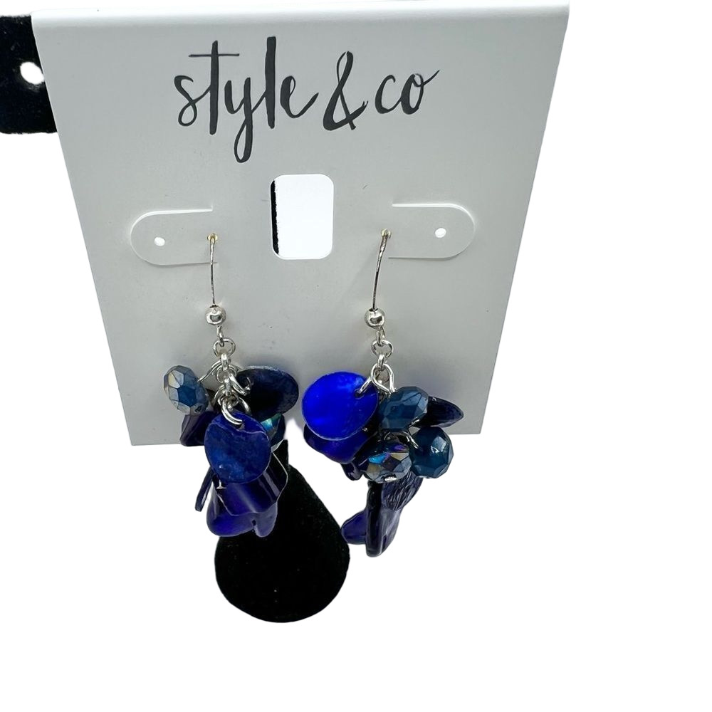 New Style & Co Royal Blue Beaded Drop Dangle Earrings